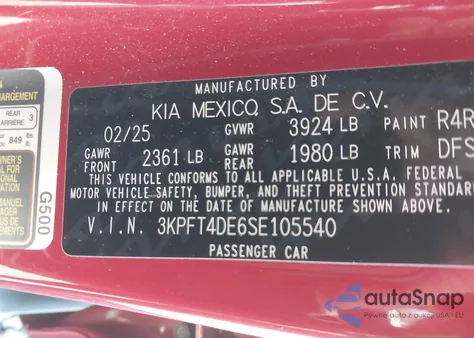 2025 Kia K4 Lxs z USA, uszkodzony, nr VIN 3KPFT4DE6SE105540